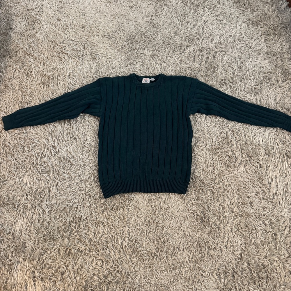 Cape Isle Knitters Green Ribbed Crewneck Sweater